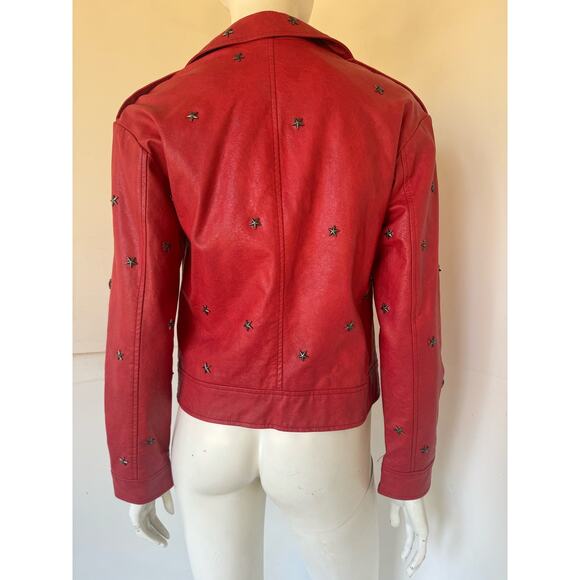 Collection b Star Studded Red Faux Leather Jacket sz S - Picture 4 of 6